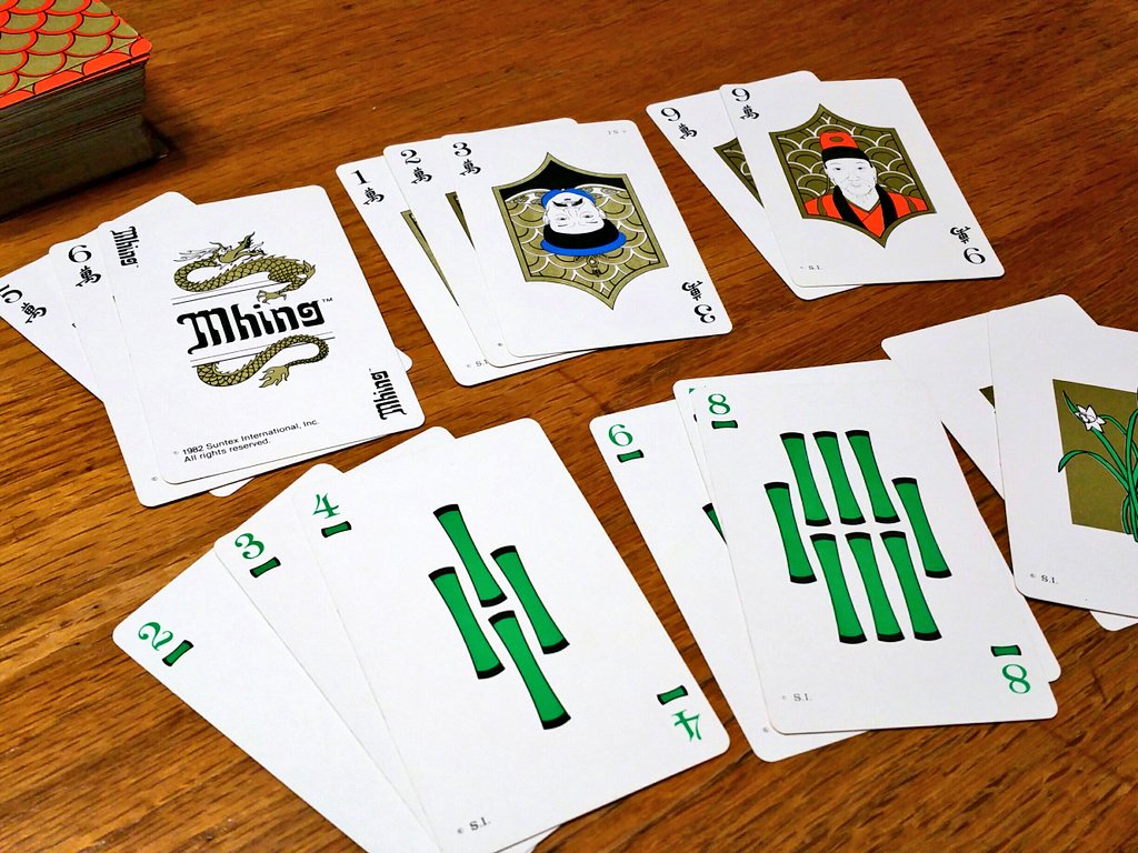 discountcompost's tweet photo. Picked up a $1 copy of #Mhing, a Mah Jongg rummy card game. Very cool and fun. More interesting than 2p straight rummy. https://t.co/p77SpsiFv0