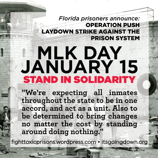 TheBaseBK's tweet image. Jan 15th on MLK Day at least 8 Florida prisons are going on strike. The abolitionist struggle continues in earnest! #abolishprisonslavery #OperationPUSH #prisonstrike #firetotheprisons