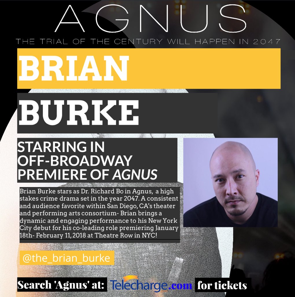 ARTIST SPOTLIGHT: Brian Lee Burke • • • Brian is making his New York City Off-Broadway debut in Agnus. Brian was last seen in San Diego, California's ground-breaking spoken word poetry opera Ordinary Magic. #agnustheplay #trialof2047