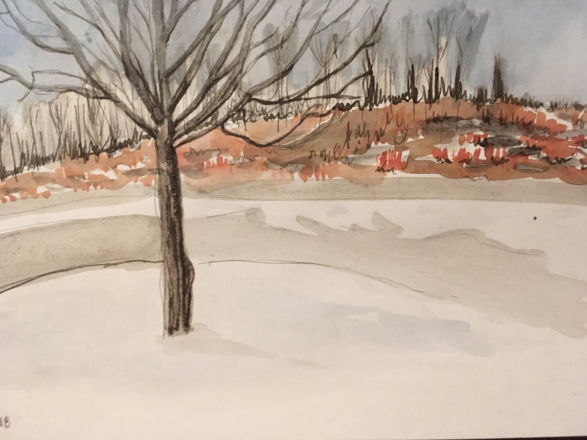 BethSkw's tweet photo. Thread for my #funadaypgh project: a sketch for each day of January. Day 1: a landscape in watercolor and walnut ink. https://t.co/Lzqo2PVK7e