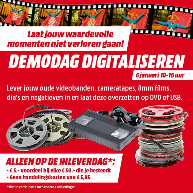Morgen Demodag Digitaliseren 10 tot 16 uur! Lever jouw oude videobanden, cameratapes, etc in en laat deze overzetten op USB of DVD!