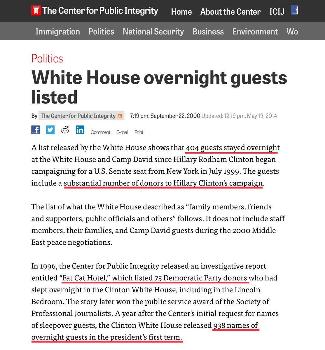  https://www.publicintegrity.org/2000/09/22/3267/white-house-overnight-guests-listedHockersmith had also enjoyed a night at the White House, according to the Center for Public Integrity. #FatCatHotel