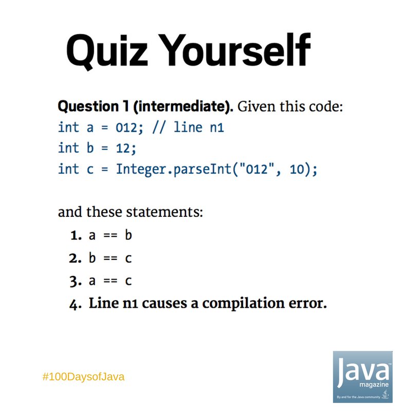 java's tweet image. Take this #Java Intermediate Challenge #100DaysofJava 

ora.cl/dR8Yg