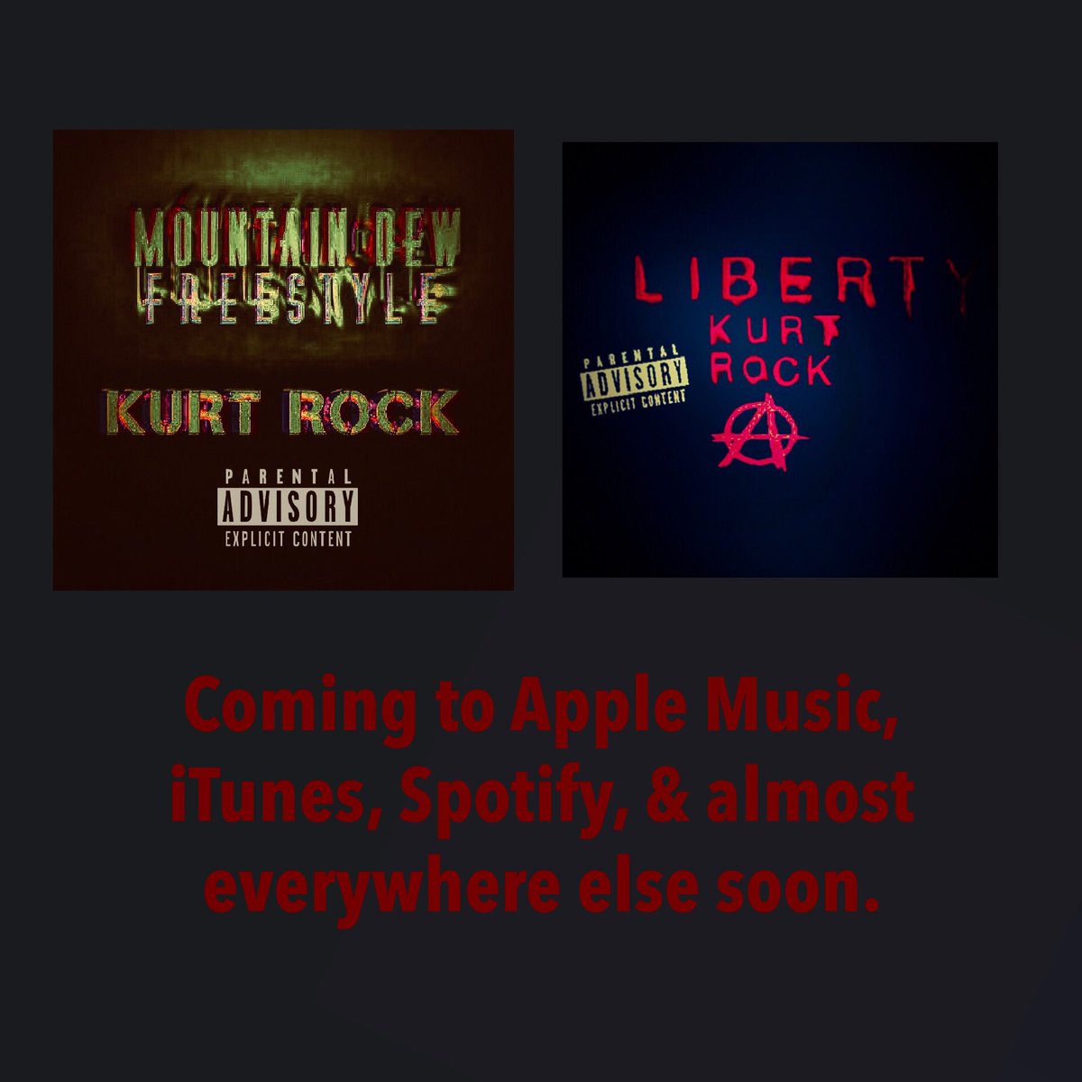 KurtRockMusic's tweet photo. Get Mountain Dew Freestyle and Liberty on Apple Music, iTunes, Spotify, Google Play, and more soon. https://t.co/DBroyktgmQ
