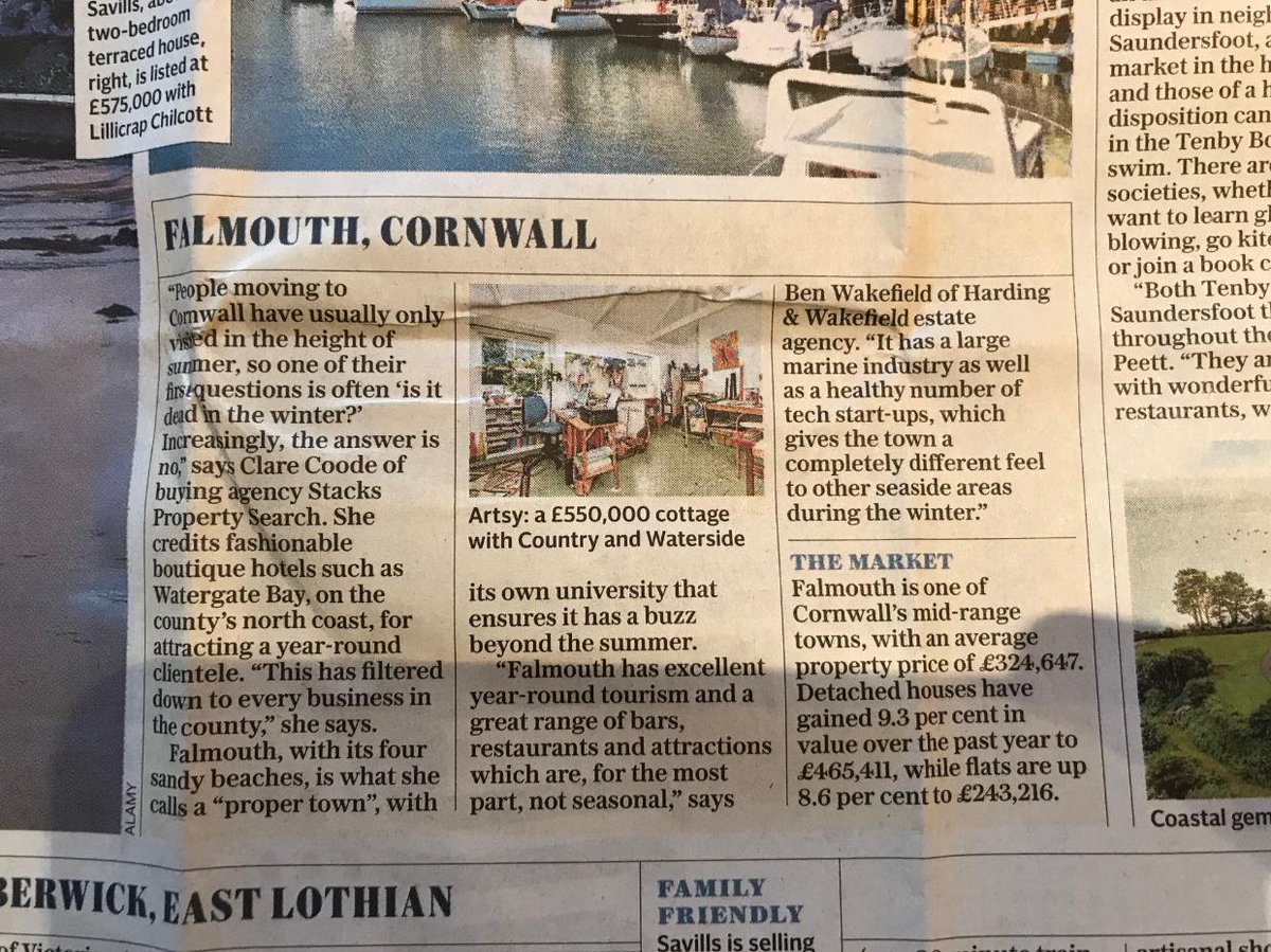 StacksProperty's tweet image. Not all #coastaltowns are grim #outofseason. Savvy #househunters look for places with attractions in both summer and #winter. In this article in The @Telegraph our Clare Coode @StacksCornwall shares her thoughts on why Falmouth, Cornwall is great all year round.