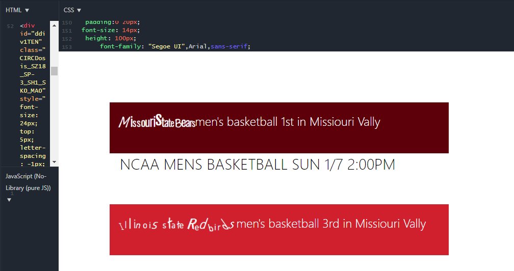 DRAWWORDSINCODE's tweet photo. 🏀 @MissouriStBears vs  @ISURedbirds   Be the first to control a Circulartext responsive div on this @jsfiddle page https://t.co/kqCZVw48TH https://t.co/t3D4V7h4au