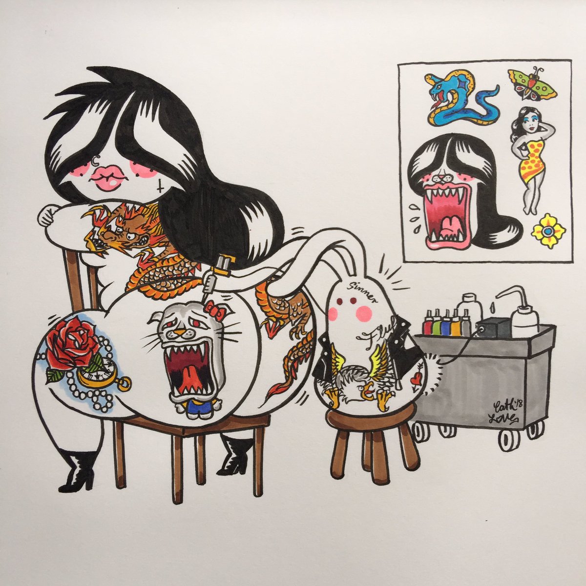 cathloverosatwo's tweet photo. She's bad to the bone I tells ya. A dedication to the ugly Panther tattoo made famous by @suckytattoos #jeliboo #jelibooart #cathlove #tattoo #fluffyb #percyfluffybottoms https://t.co/tGnPNhY5b3