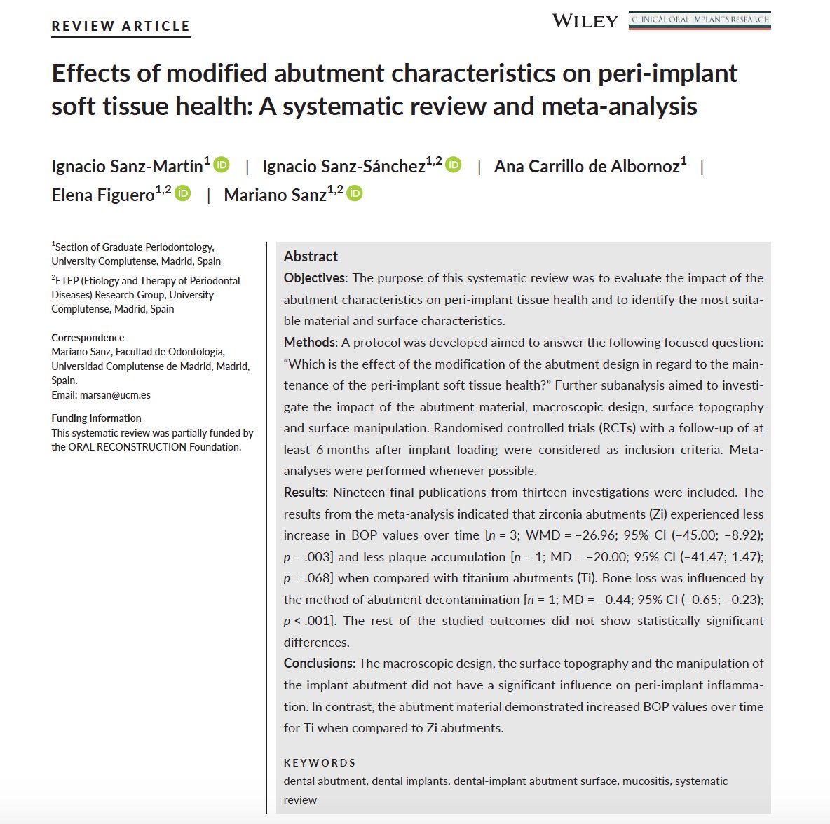 drsanzmartin's tweet photo. What we know today about the effects of abutment charachteristics on implant health #onlineopen #research #dentalimplants https://t.co/xq7kB7bKbj https://t.co/zof9Eucib8