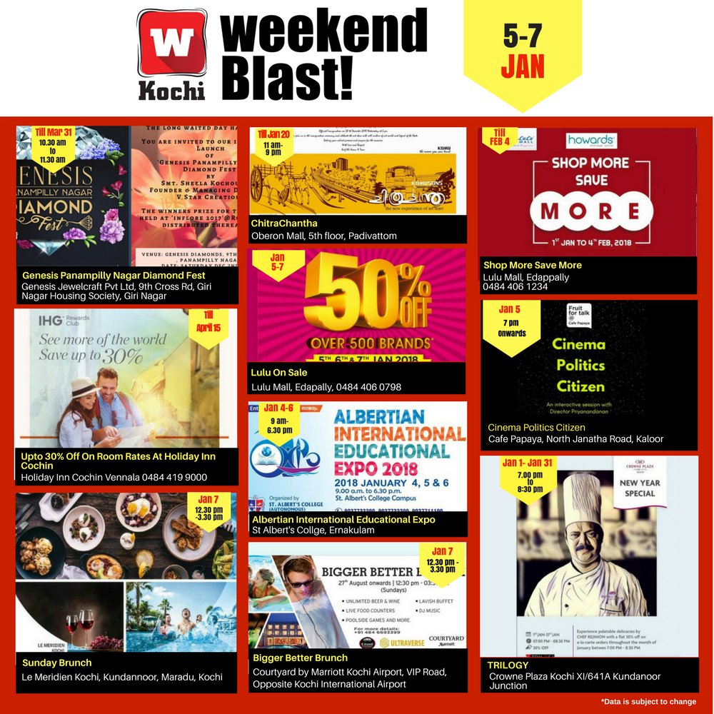 WtzupCity (@wtzupkochi) on Twitter photo Wtzup this Weekend!
<a href="/LeMeridienKochi/">Le Meridien Kochi</a> <a href="/CPKochi/">Crowne Plaza Kochi</a> <a href="/HI_cochin/">Holiday Inn Cochin</a> <a href="/LuLu_Mall/">LuLu Malls India</a>
Visit wtzupcity.com to know more
#wkochi #events #offers #bestofkochi #weekned Wtzup this Weekend!
<a href="/LeMeridienKochi/">Le Meridien Kochi</a> <a href="/CPKochi/">Crowne Plaza Kochi</a> <a href="/HI_cochin/">Holiday Inn Cochin</a> <a href="/LuLu_Mall/">LuLu Malls India</a>
Visit wtzupcity.com to know more
#wkochi #events #offers #bestofkochi #weekned
