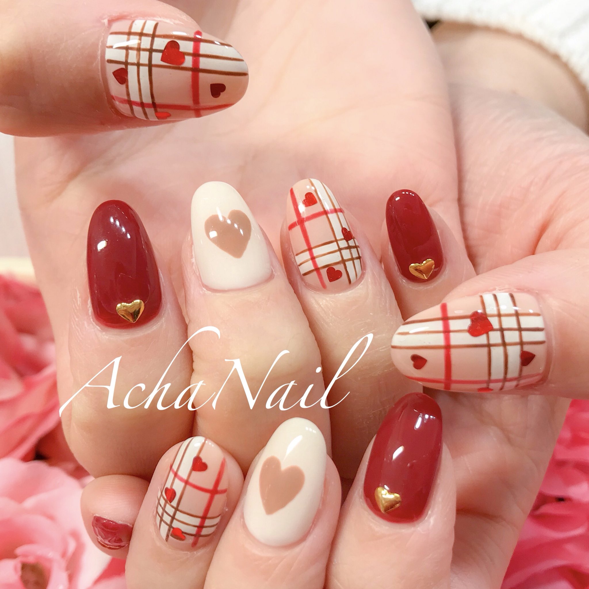 ネイリストasami Achanail ガーリーチェック T Co Tqpiag8pua ガーリーネイル バーバリーネイル バーバリーチェック ハートネイル ボルドーネイル バレンタインネイル チェック柄 ネイル ジェルネイル フィルイン 南池袋 池袋 池袋