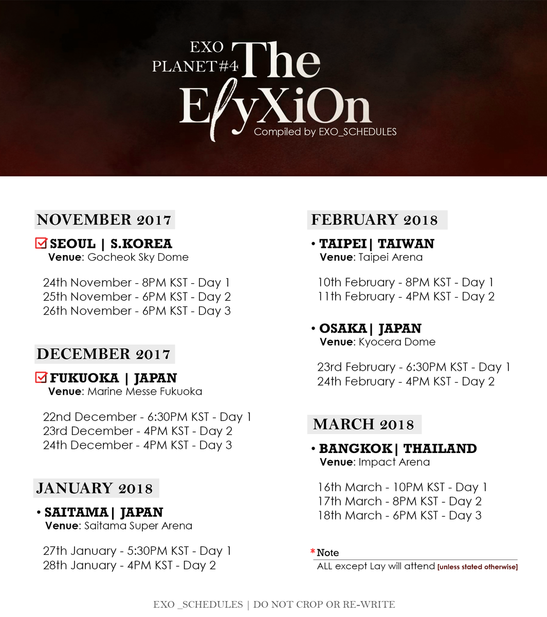 Exo Concert Schedule 2022 Exo Schedule On Twitter: "@Weareoneexo Exo Planet #4 - The Eℓyxion - Concert  Tour Schedule Officially Announced Concerts As Of 180105  Https://T.co/Pz9Oawxsnw 📌 6 Stops 🗓️ 15 Days #Exo #엑소 @Weareoneexo  Https://T.co/Od9Kjzo5Iq" / Twitter