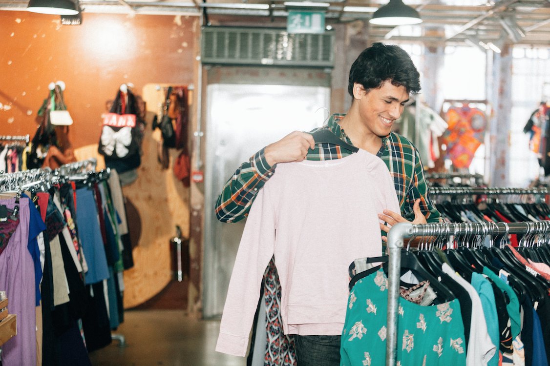 Buying secondhand clothing is triple sustainable. 1. Fewer new clothes are sold and hence produced. 2. It keeps clothing out of the landfill and from being shipped around the world to secondhand markets. 3. Your money is going to a local small business or charity. Photo: <a href="/TRAID/">Traid</a>