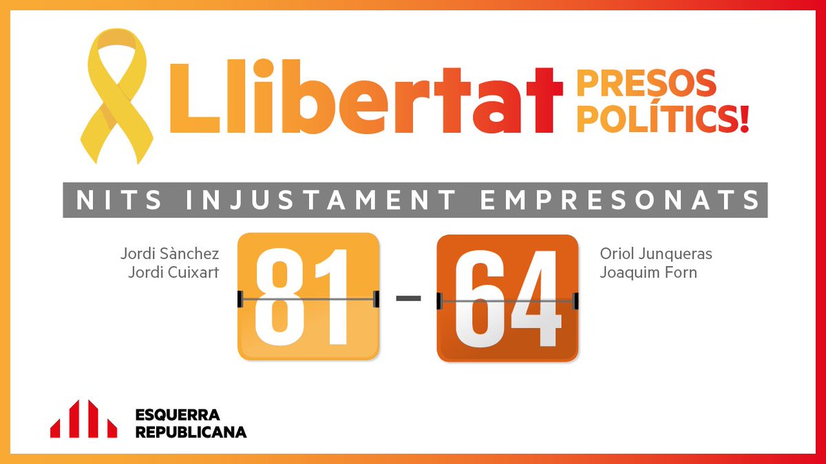 Esquerra_ERC's tweet photo. Avui 4 persones innocents no podran passar la nit de Reis amb les seves famílies. Us tenim molt presents!🎗

#LlibertatPresosPolítics https://t.co/KkhYbLFPBj
