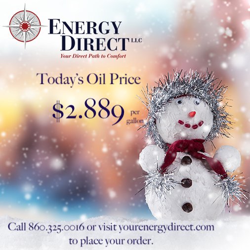 Good morning! Today's oil price is $2.889 a gallon.  Place your order online or call 860.325.0016.  #oilheat #oilheatCT #oilcompanyingranby