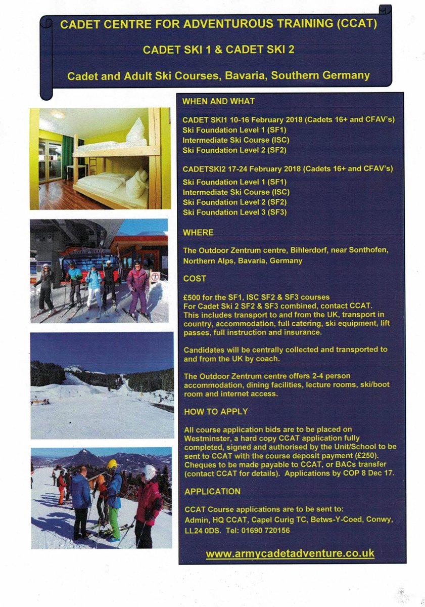 We have one place available on Cadetski 2 for the SF1 course due to a cancellation,  17 - 24 Feb 18.  This course is suitable for complete beginners.  We also have 2 places on the Intermediate course same dates.  Please contact CCAT 01690 720156 / 154 if interested.