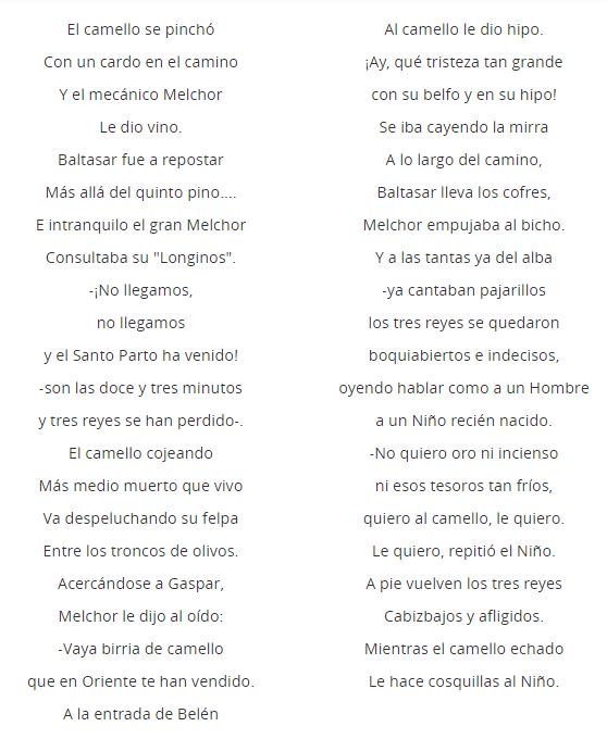 portalcacocu's tweet photo. Portaos bien esta noche que, aunque sea con un camello cojeando🐫 -como relató la gran Gloria Fuertes en este tierno poema-, los Reyes Magos van a venir😊

👑👑👑 https://t.co/nOEaE9WBuE