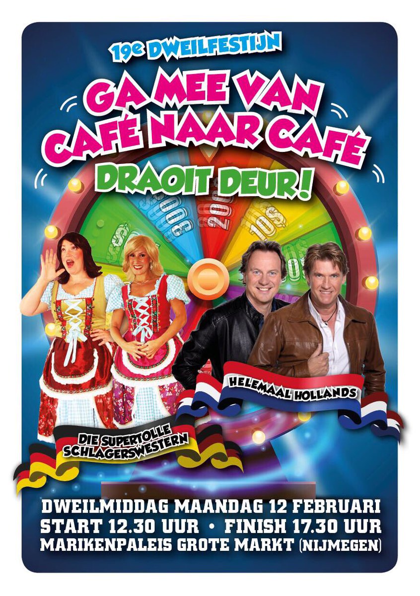 Op de maandag vd carnaval wordt het feest met <a href="/DieSupertolle/">Die Supertolle</a> en <a href="/helemaalholland/">Helemaal Hollands</a> tijdens #GAMEEVANCAFENAARCAFE in <a href="/knotsenburg/">Knotsenburg</a> en de toegang is gratis! #knotsenburg #gmvcnc #marikenpaleis <a href="/GroteMarkt024/">Grote Markt Nijmegen</a>