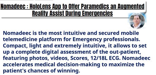 MedGizmo's tweet photo. #Nomadeec #HoloLens #App to Offer #Paramedics #AR Assist During #Emergencies https://t.co/qBVCfFnZdL #IoT #VRtech #digitalhealth #ehealth #mhealth #innovation #healthtech #VR #MR https://t.co/QD6AQJNAuP