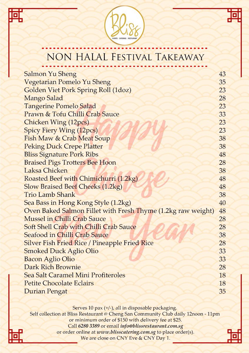 blissesg's tweet photo. Yay! Our CNY menu is out! Come on ordering from us. Our buffet menu has full of wonderful foods where you cannot wait to taste. Order from https://t.co/tAqdpZH6Nc. https://t.co/DB9aVKJlfu