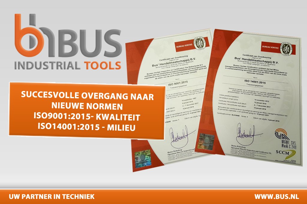 BusIndustrial's tweet photo. Succesvolle overgang naar nieuwe normen voor Bus Industrial Tools 👍🏻
Vandaag de certificaten ontvangen ISO9001:2015 #kwaliteit en ISO14001:2015 #milieu Ontzettend trots! https://t.co/T8CjdJZTlY