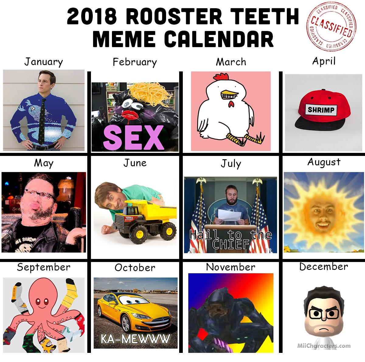 Rooster Teeth on Twitter: quot;Oh no! Our 2018 meme calendar accidentally leaked! Please do not look!…