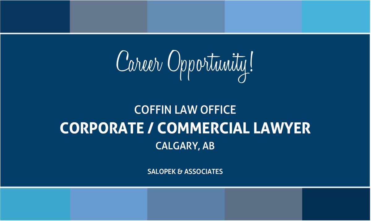 SalopekHR's tweet photo. #CareerOpportunity! Are you looking for a career within a dynamic and entrepreneurial law firm? @coffinlawoffice is looking for a #corporate #lawyer with the experience and desire to be part of their evolution.  Click here: https://t.co/B0JWgHryM2  #HR #careers #jobs #YYC https://t.co/9LGfdDTeRS