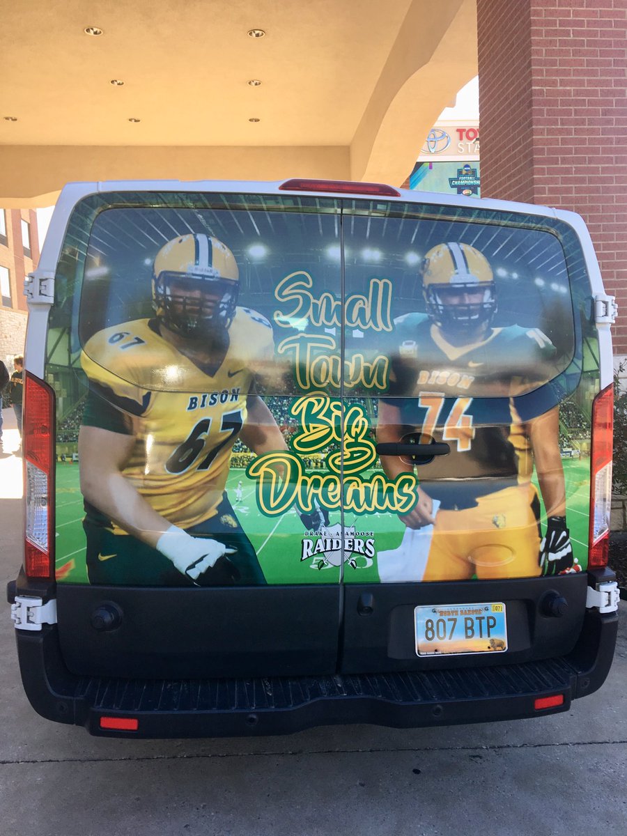 The 12-passenger Volson van from Drake, Anamoose and Balfour made it to Frisco.  #FargoToFrisco