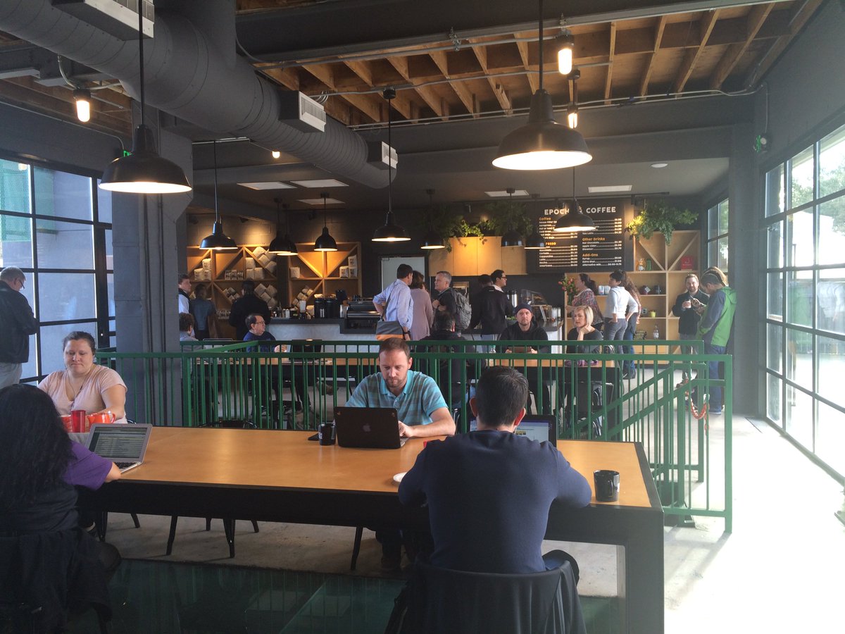 RunaWorkshop's tweet photo. What a fun visit this morning to the newly opened @epochcoffee Far West location. If you haven't been, go check it out! We recommend the 1/2 mojo! @RunaWorkshop #runaperks #coffeehouse #interiors #austinarchitect https://t.co/KRx3qK2BKj