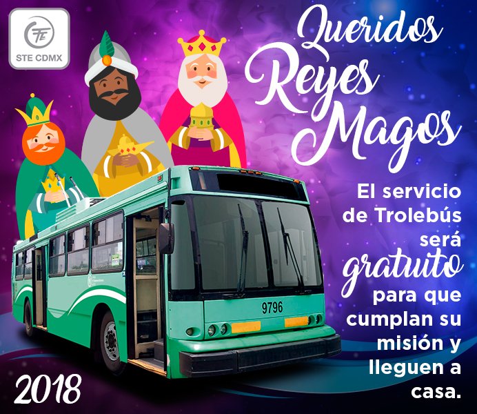 STECDMX's tweet photo. #BuenViernes #ReyesMagos A partir de las 20 horas viajan gratuitamente en nuestro servicio de #Trolebús no olvide nuestro Corredor Cero Emisiones Lázaro Cárdenas  #NochebúsCDMX le brindará servicio gratuito hasta las 5am. del día 6 de enero #EVM https://t.co/3WqyTUAIjU