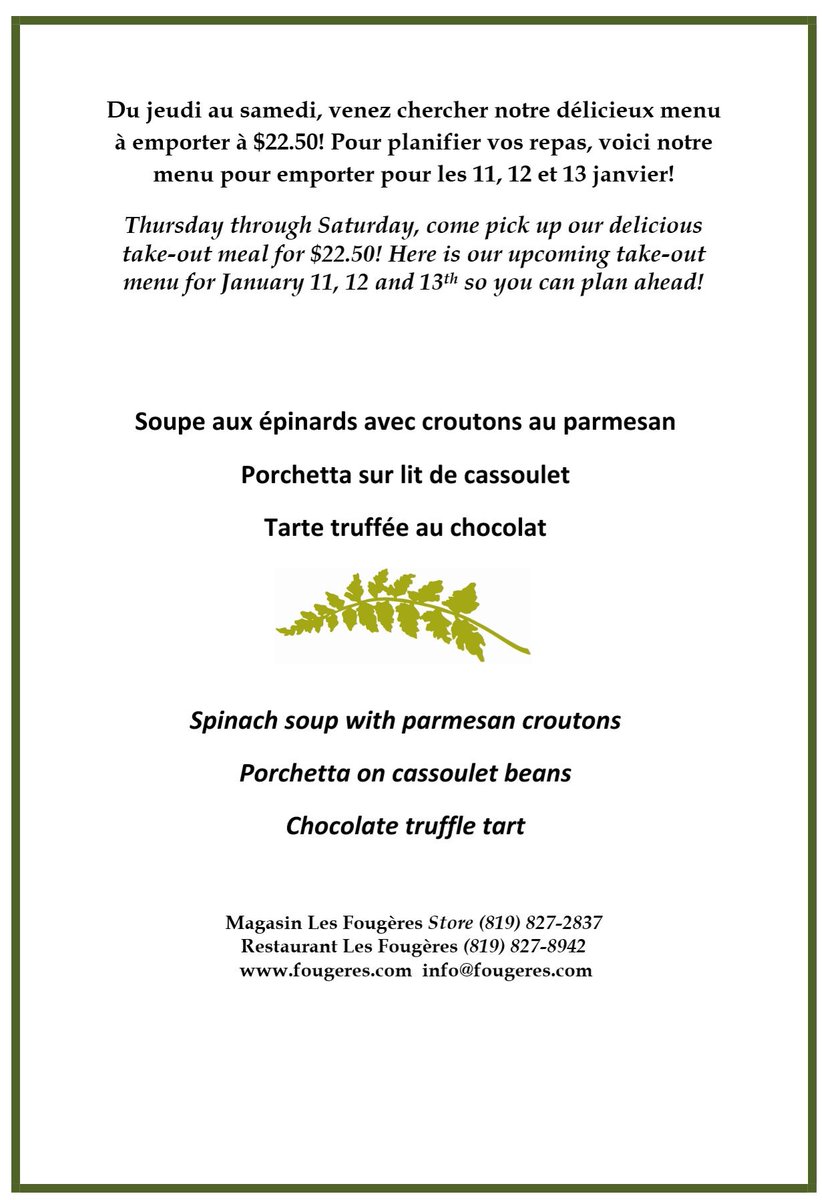 Menu à emporter. Weekend takeaway menu. 
#ourkitchenyourtable #notrecuisinevotretable