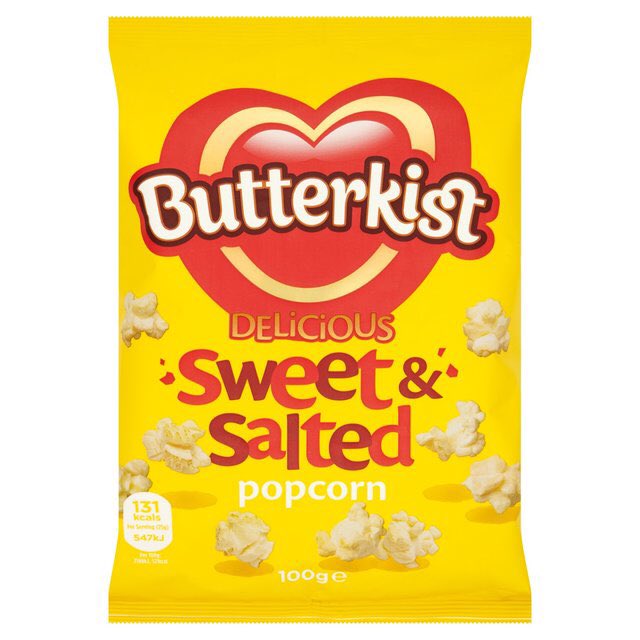 Butterkist sweet cinema style, sweet&salted and microwaveable salted popcorn. Vegan Nutella and these Sarelle bars which are literally Ferrero rocher bars - most supermarkets have them, 50p in asda 