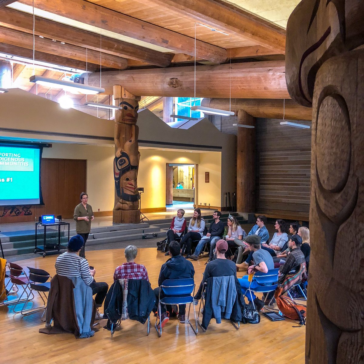 duncanmccue's tweet photo. Kicking off 7th yr of Reporting in Indigenous Communities course @UBCJournalism with stories from Deb Martel @UBCLonghouse. #decolonizingjournalism #ubc #riic https://t.co/XhsluVeSiw