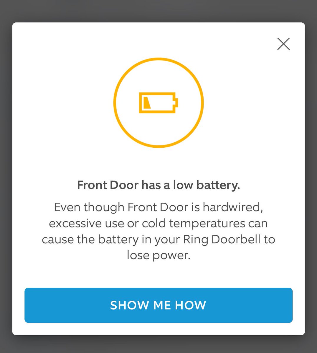ring doorbell hardwired low battery