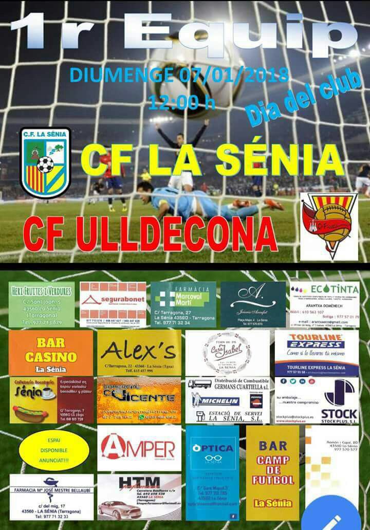 Diumenge tota l’afició cap a la Sénia!!! A les 12h partit corresponent a la setzena jornada de lliga. Ànims jugadors!!!