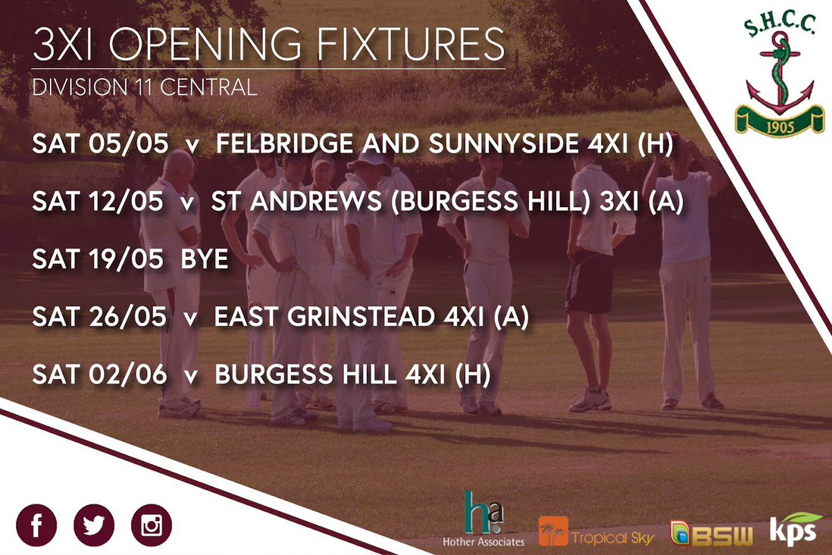 FIXTURES | The first five games for each of our three senior sides

#SHCC #Sussex #Cricket #Fixtures