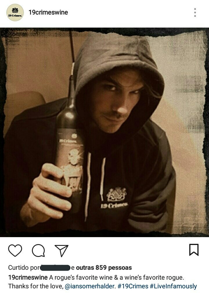 IanSBRA's tweet photo. π· 28/11/2017 | 19 Crimes Wine via Instagram.
"O vinho favorito de um vampiro e o vampiro favorito de um vinho. Obrigado pelo amor, @iansomerhalder. #19Crimes #LiveInfamously" https://t.co/drE0rqz8wN