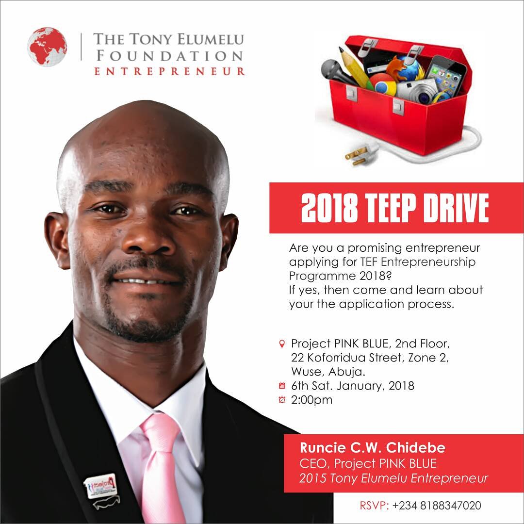 runciecwc's tweet photo. In 2015, I won the Tony Elumelu Entrepreneurship Programme and we got $5,000. The @TonyElumeluFDN has been able to support close to 3,000 entrepreneurs.
I am providing a 4 hours Application Workshop Free.
#TEEP2018 #TEF2018 https://t.co/k0IvlINnY5