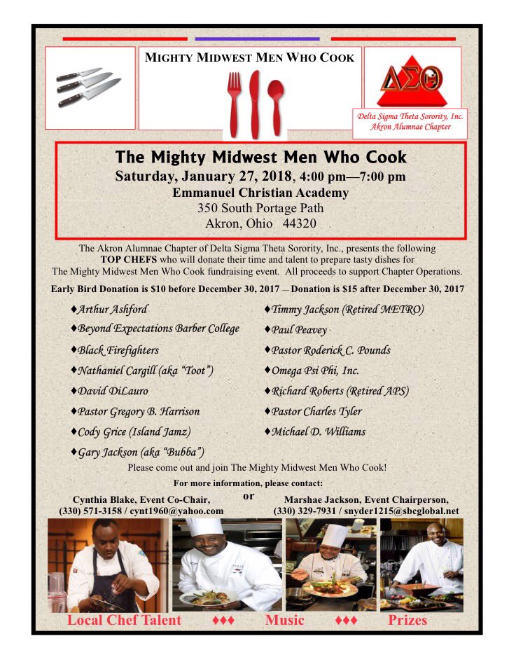 Ready for some delicious food? Check out "The Mighty Midwest Men Who Cook!" Come enjoy food, music and prizes on Saturday, January 27th from 4 to 7pm!  We will see you (and your appetite) there! 🍝🥘🍗🍰