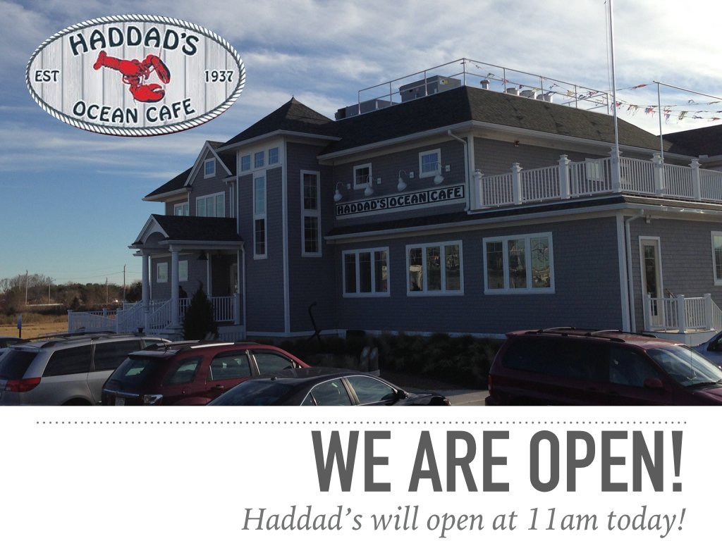 HaddadsOCafe's tweet photo. Haddad's Ocean Cafe will open today at 11am! https://t.co/ghI8EKDSgF