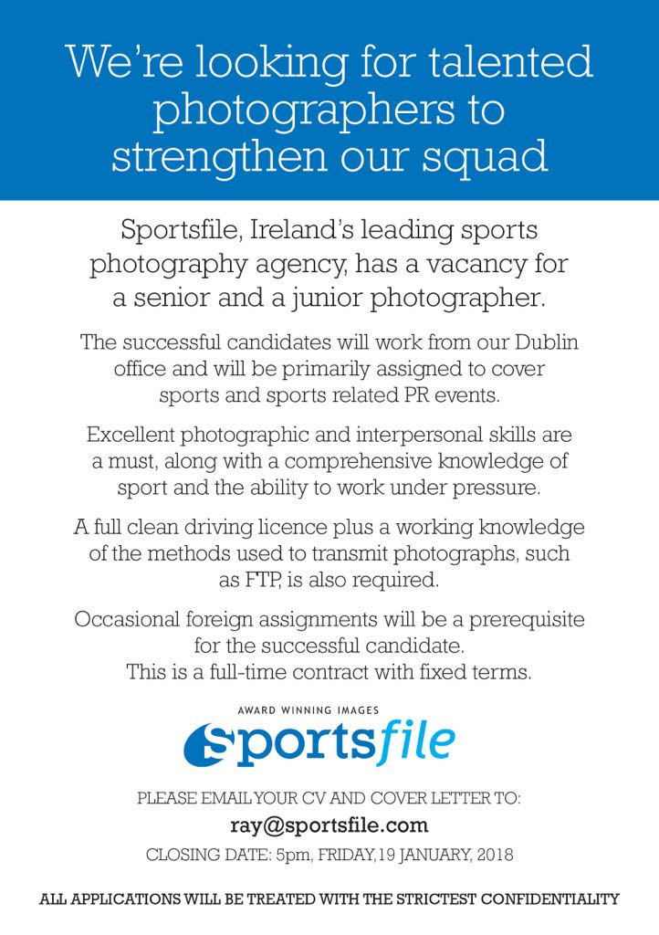 Full time staff photographer positions available at Sportsfile #jobfairy