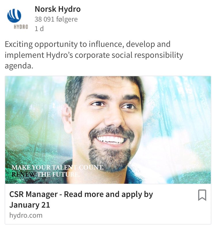 Nytt år og nye muligheter i Hydro! Vi søker etter en god kollega til CSR-teamet. hydro.com/en/careers/Wor…
