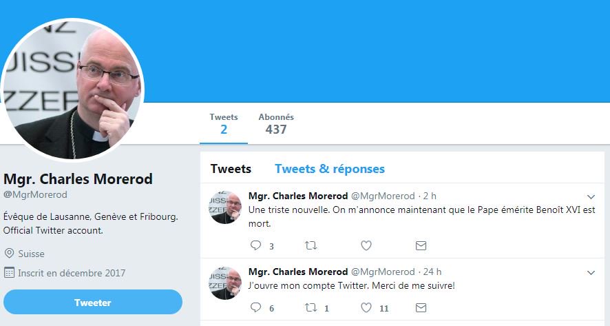 JeremRico's tweet photo. Mgr. Charles Morerod victime d'une usurpation d'identité sur Twitter. Le compte @MgrMorerod est un fake signé @TDFakeNews, «le plus grand menteur d'internet». https://t.co/a7oqGbwXst https://t.co/pBSJGh0nUY