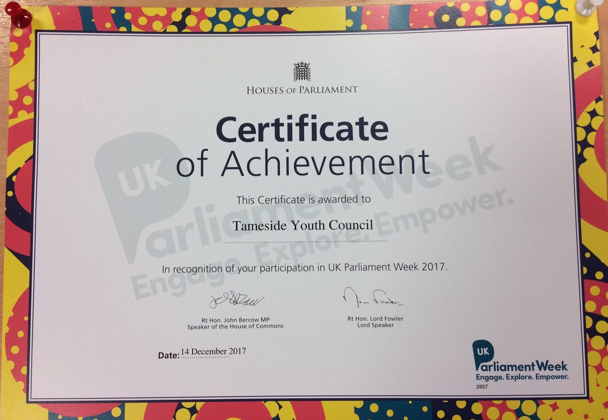 katrinap2106's tweet photo. Certificate of achievement to Tameside youth council for getting involved in ukyp17 week #houseofparliament #tamesideyouthservice #tyc https://t.co/uh8zPHdfcc