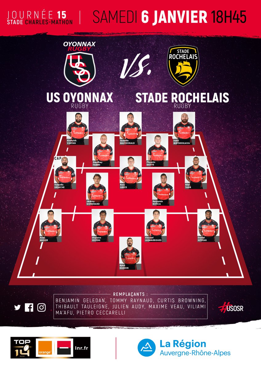 Oyonnax Rugby (@oyonnaxrugby) on Twitter photo Le XV titulaire pour la réception du <a href="/staderochelais/">Stade Rochelais</a> demain à 18h45 à #Mathon #TeamUSO #USOSR #J15 #TOP14
usorugby.com/le-xv-titulair… Le XV titulaire pour la réception du <a href="/staderochelais/">Stade Rochelais</a> demain à 18h45 à #Mathon #TeamUSO #USOSR #J15 #TOP14
usorugby.com/le-xv-titulair…