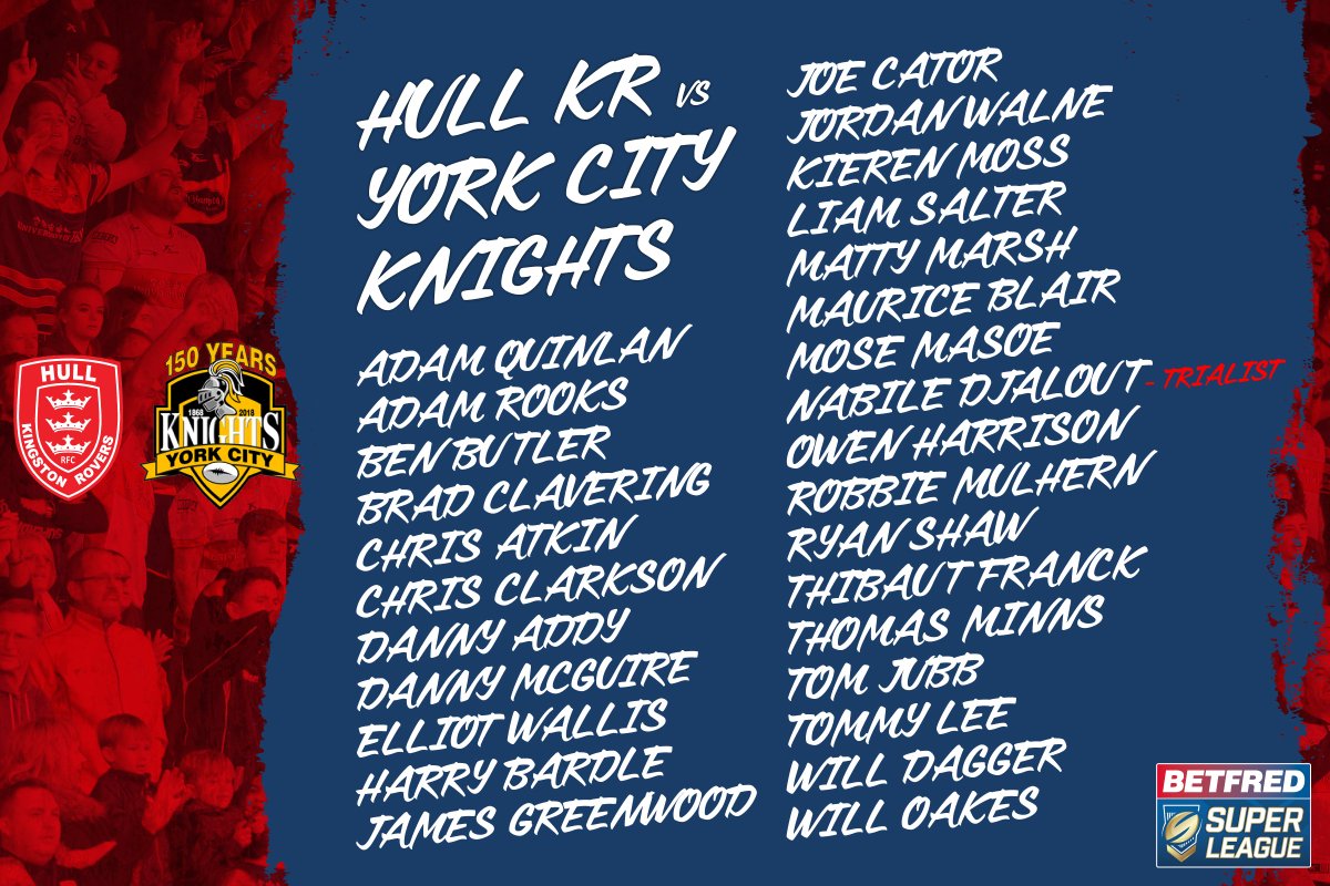hullkrofficial's tweet photo. Here is our squad for Sunday vs @YorkKnightsRLFC ... Great opportunity for everyone to have a run out and show what they've got including some of the academy lads that have trained full time during pre season! https://t.co/WCtf1htASs