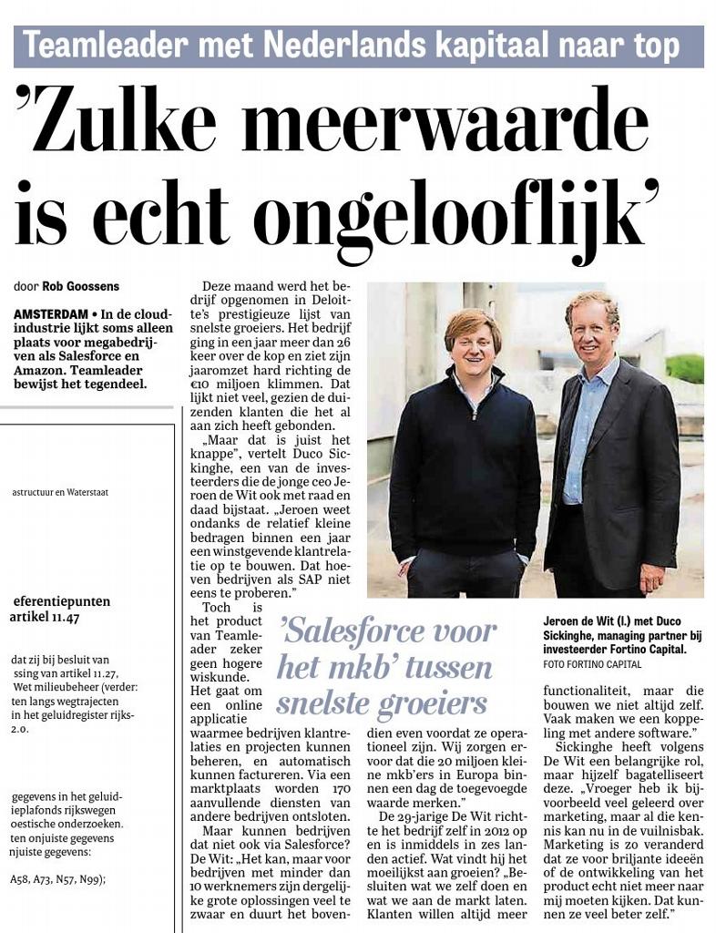 Fortino Capital (@fortinocapital) on Twitter photo Last week <a href="/SickingheDuco/">Duco Sickinghe</a> and <a href="/JeroendeWit/">Jeroen De Wit</a> were interviewed by <a href="/GoosR/">Rob Goossens</a> from <a href="/telegraaf/">De Telegraaf</a>: “<a href="/teamleader/">Teamleader</a> is the Salesforce for SMEs” Last week <a href="/SickingheDuco/">Duco Sickinghe</a> and <a href="/JeroendeWit/">Jeroen De Wit</a> were interviewed by <a href="/GoosR/">Rob Goossens</a> from <a href="/telegraaf/">De Telegraaf</a>: “<a href="/teamleader/">Teamleader</a> is the Salesforce for SMEs”