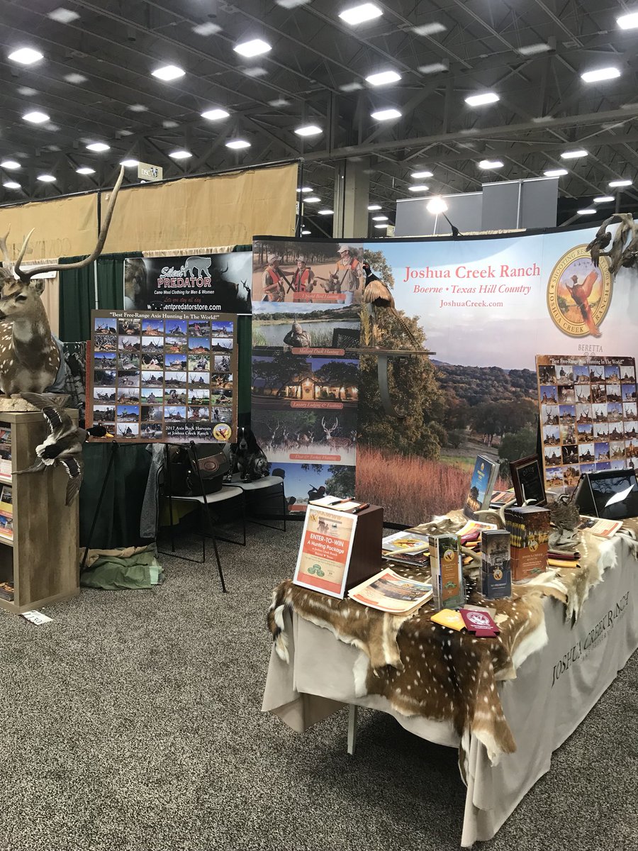 Joshua_Creek_'s tweet photo. Day 2 at #DSCshow2018 our best show specials ever on hunts...save 18% in 2018. #JoshuaCreekRanch booth #1139! https://t.co/XoNnobTyx4