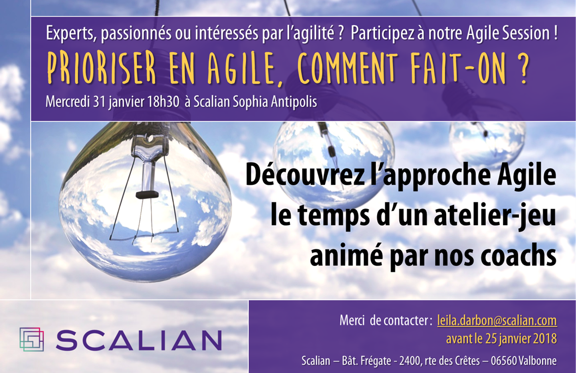 ScalianGroup's tweet photo. Nouvelle année, nouvelles résolutions ? Et si vous passiez à l'agilité ?
Venez nous retrouver le  31 janvier 2018 prochain pour découvrir un premier sujet sur la priorisation via l'agilité.  
Inscription avant le 25/01/2018 @  leila.darbon@scalian.com https://t.co/rqyF1YS2Yt