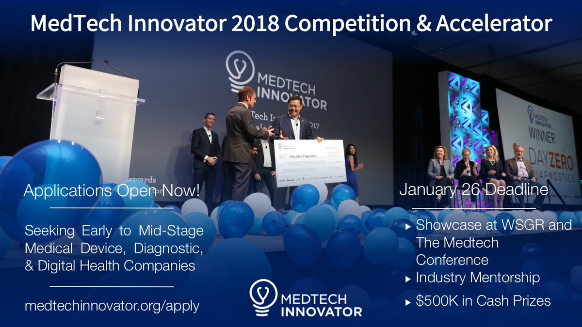 TMCInnovation's tweet image. Applications for @MedTechAwards are now open! Join a long list of startups, including many from right here at #TMCx, who have had success in this program! Apply: buff.ly/2E89Ecl