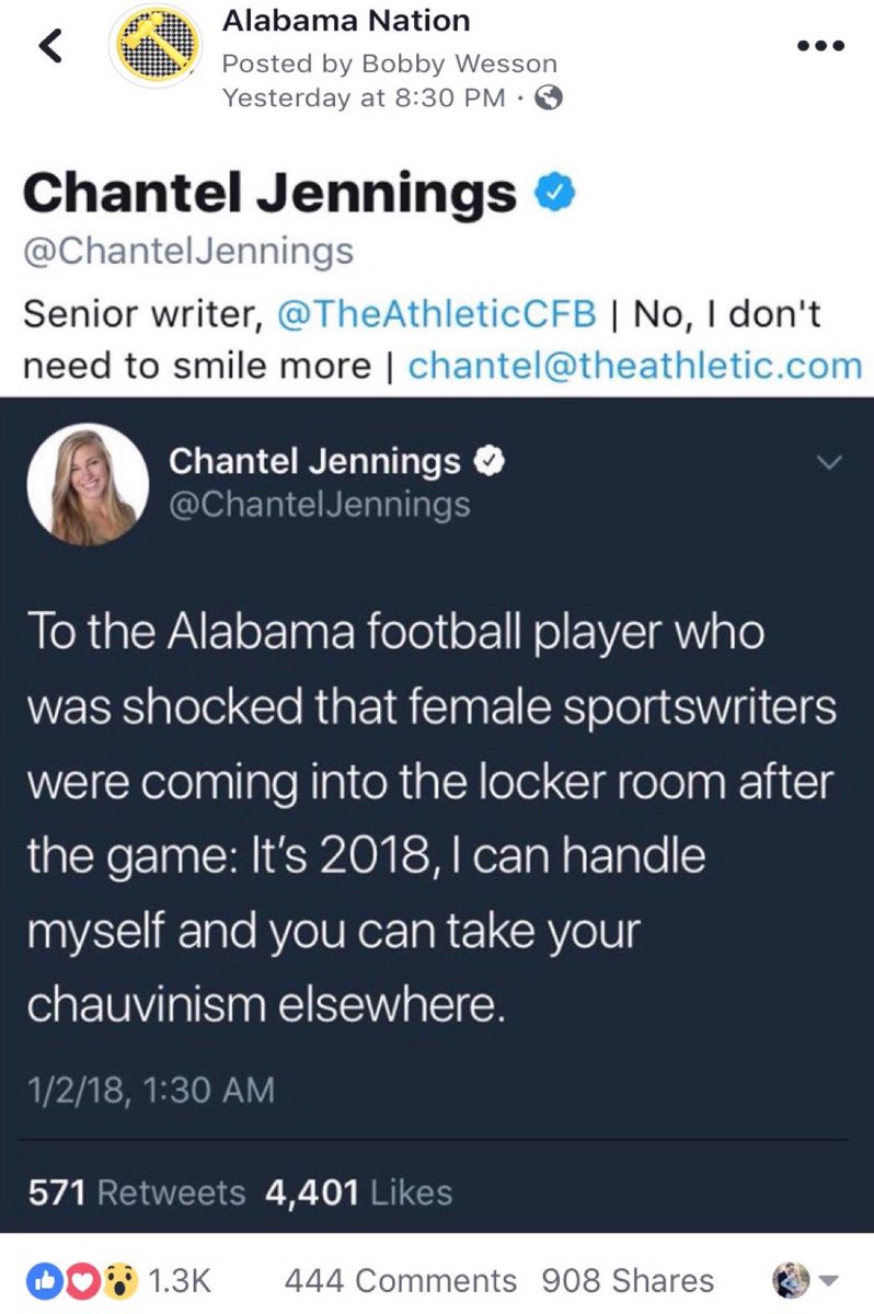 trolltide_'s tweet image. This is an open letter to Senior Sportswriter @ChantelJennings of @TheAthleticCFB on behalf of Alabama Nation in regards to her ⬇️ (sub)tweet at an Alabama football player. Dear Mrs. Jennings- -